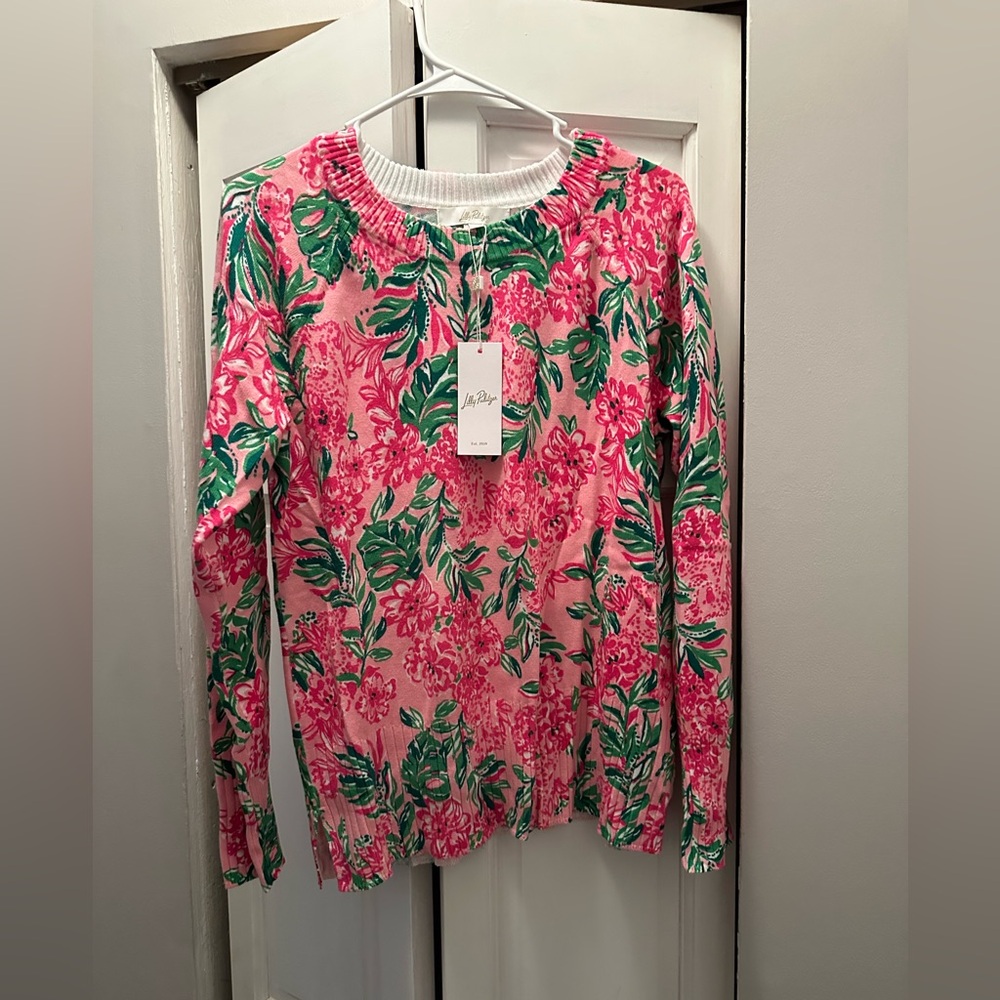 NWT LILLY PULITZER SALIMA SWEATER SIZE M CONCH SHELL PINK KOALA LA LA